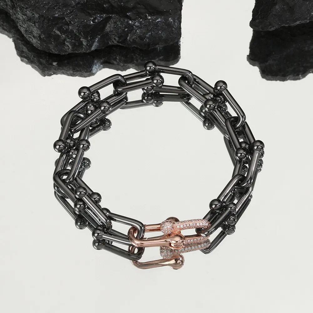 Złoty łańcuch bransoletki Bransoletka Łańcuchy szerokie diamenty czarne designerskie zegarki kobiety mężczyźni para mody projektant weselnych Thanom252t
