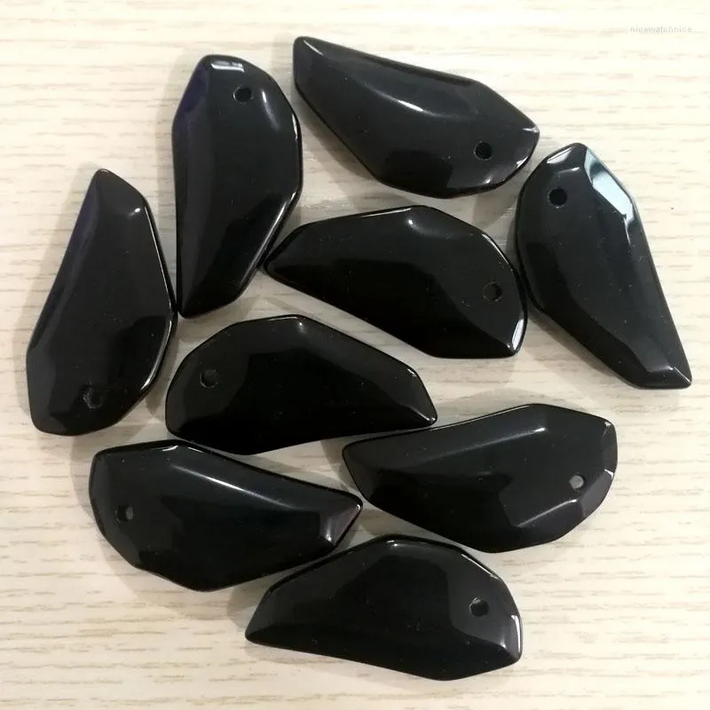 Pendentif Colliers De Mode Naturel Noir Onyx Pierre Individuel Loup Dents Forme Charme Pour Hommes Collier Fabrication De Bijoux 6 pcs