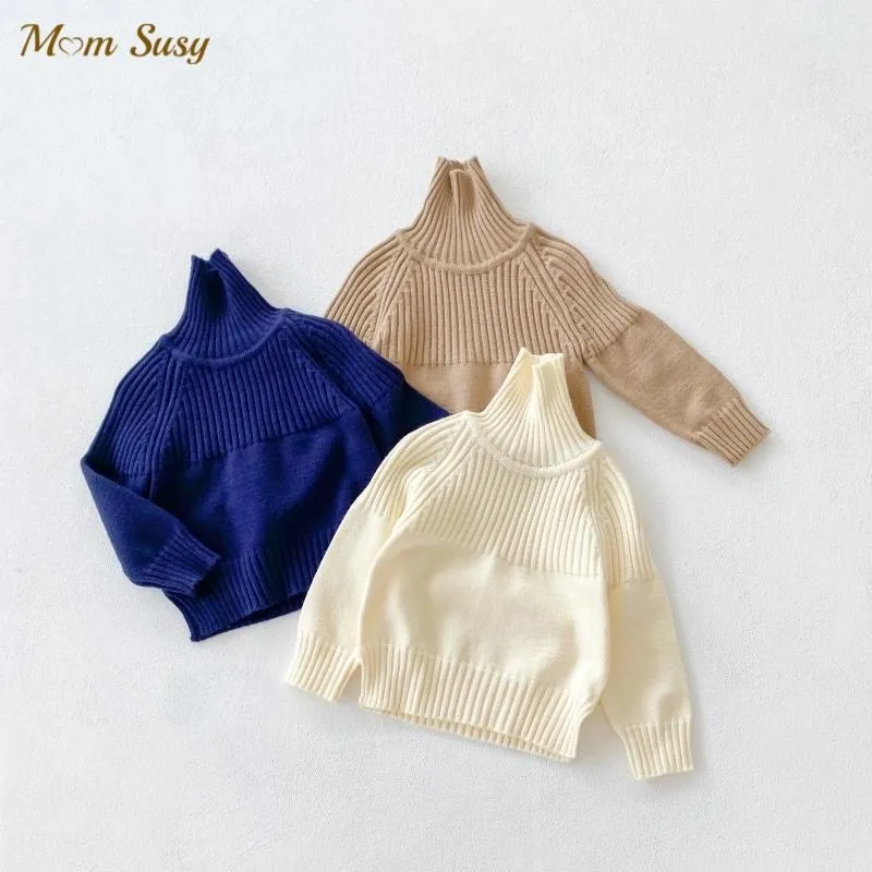 Pullover Baby Girl Boy Knitted Ribbed Sweater Turtleneck Autumn Winter Spring Toddler Child Solid Clothes 2-10Y