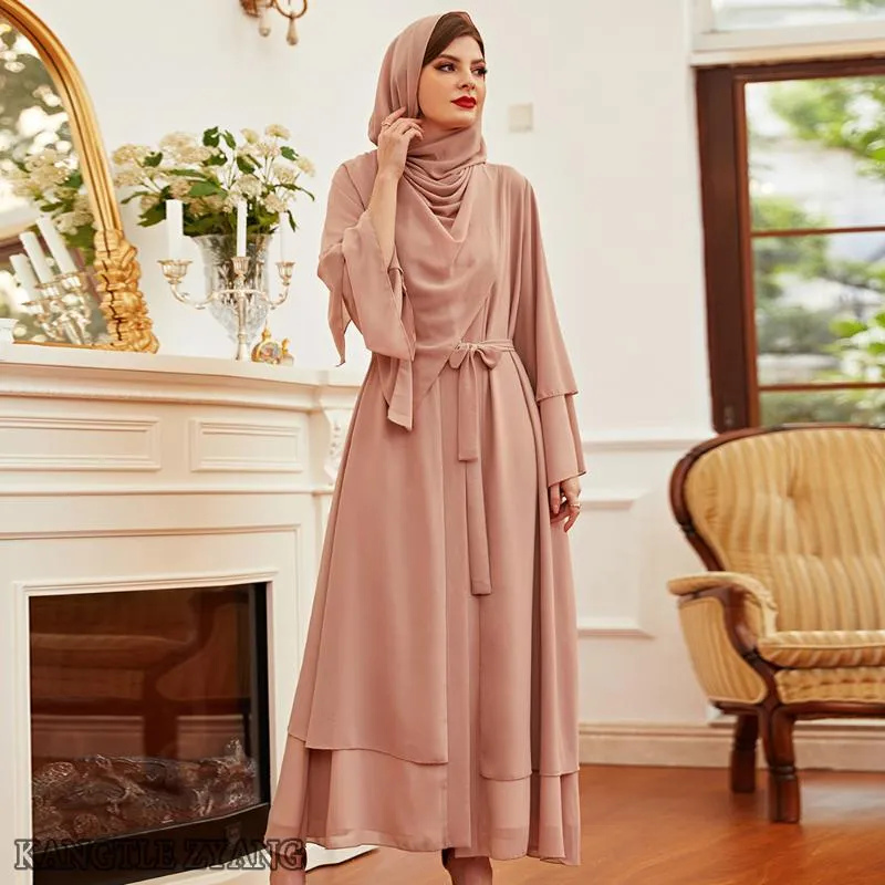 Etnische kleding Chiffon Abaya Dubai Turkije Moslim Kimono Femme Musulmane Islam Abayas voor vrouwen Cardigan Caftan Marocain Kaftan Robe Djellab