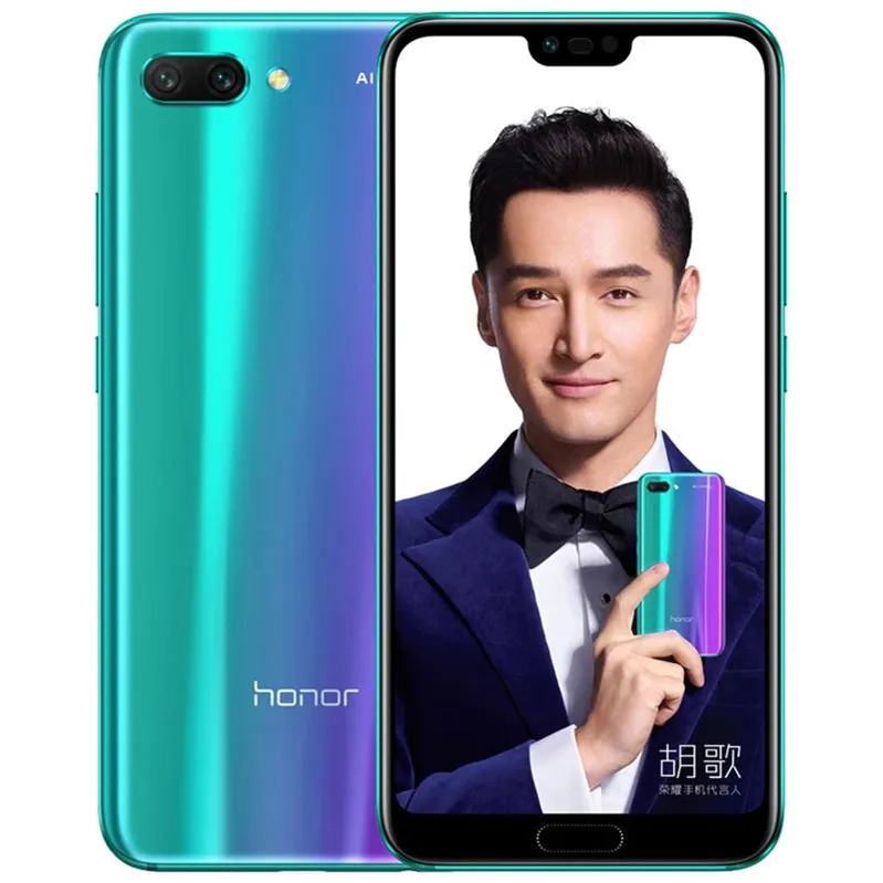 Originele Huawei Honor 10 4G LTE mobiele telefoon 4 GB RAM 128GB ROM Kirin 970 Octa Core Android 5.84 "Volledig scherm 24mp AR NFC Fingerprint ID Face Smart Mobile Phone