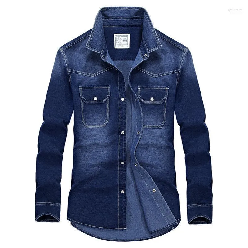 Мужские повседневные рубашки 2023 весна мужской бренд бренд ковбой хлопок осенний мужчина джинсовая джинсовая рубашка синяя рубашка с длинным рукавом мужская одежда M-4xlmen's Sybi22