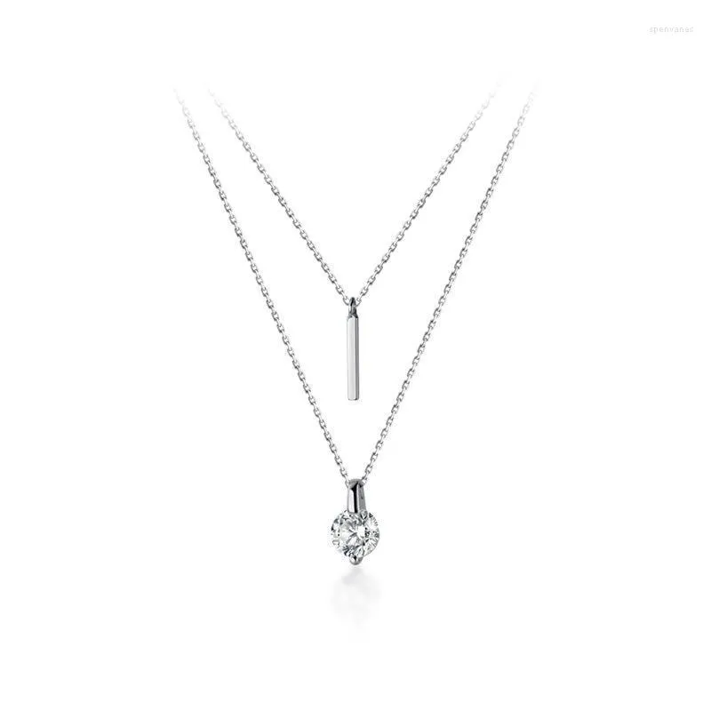 Choker Chokers Real 925 Sterling Silver Double Layered Bar And Zircon Necklaces Dainty Single Necklace For WomenChokers Spen22