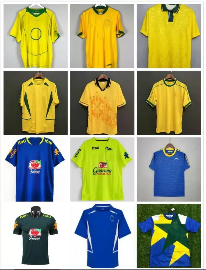 Brasil Camisa de futebol 2002 2004 2006 2010 Retro Soccer Jerseys Vintage Maillot Classic Football Shirt # 9 RONALDO # 10 RIVALDO # 11 RONALDINHO 1957 1988 1994 1998 2000