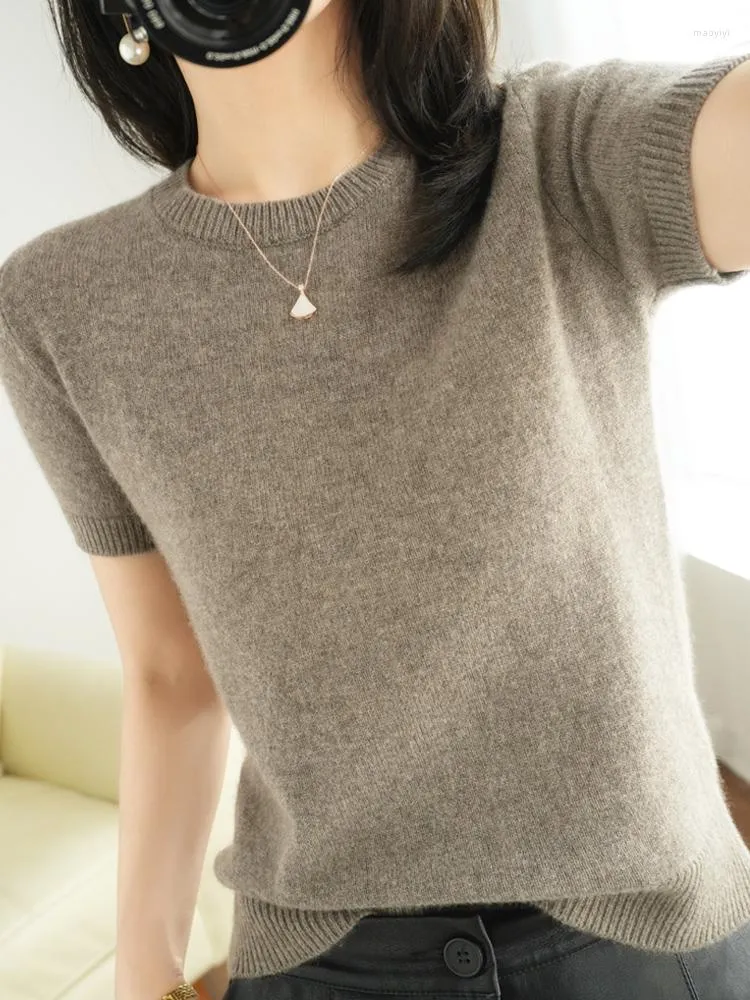 Women's Sweaters Spring And Summer Short-sleeved Women O-neck Slim Wool Cotton Blend Pullover Vest T-shirt Knitted Base Sweater