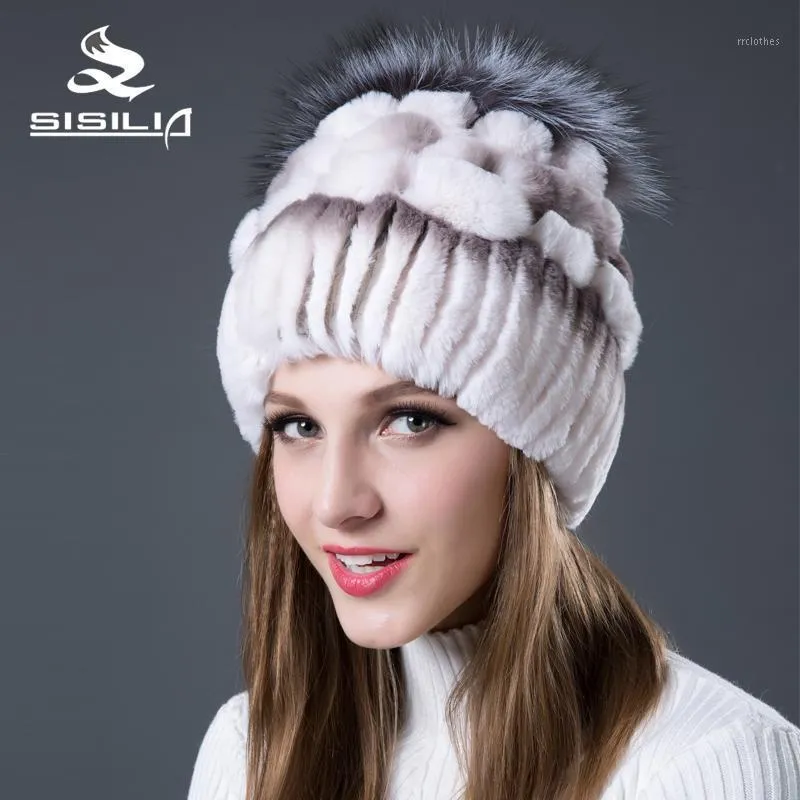 Beanies Beanie/Skull Caps 2023 Rex Fur Hat With Siliver Around Women's Winter Real Natural Hats Håll WARM1