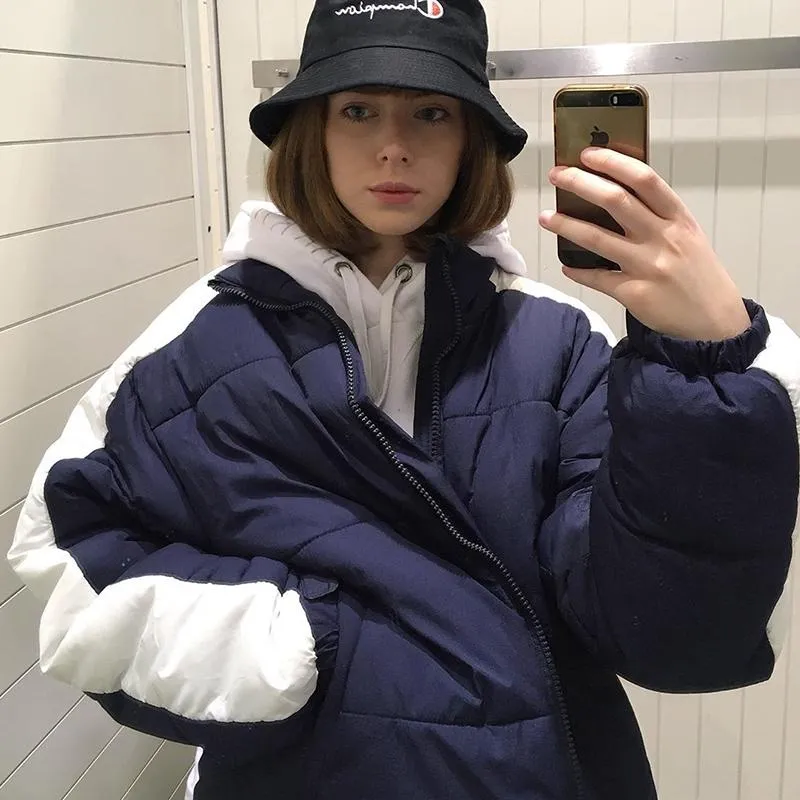 Women's Down Parkas B-Toto American Navy Blue Stitching Short Bread Jacket Female Winter 2023 Fashion