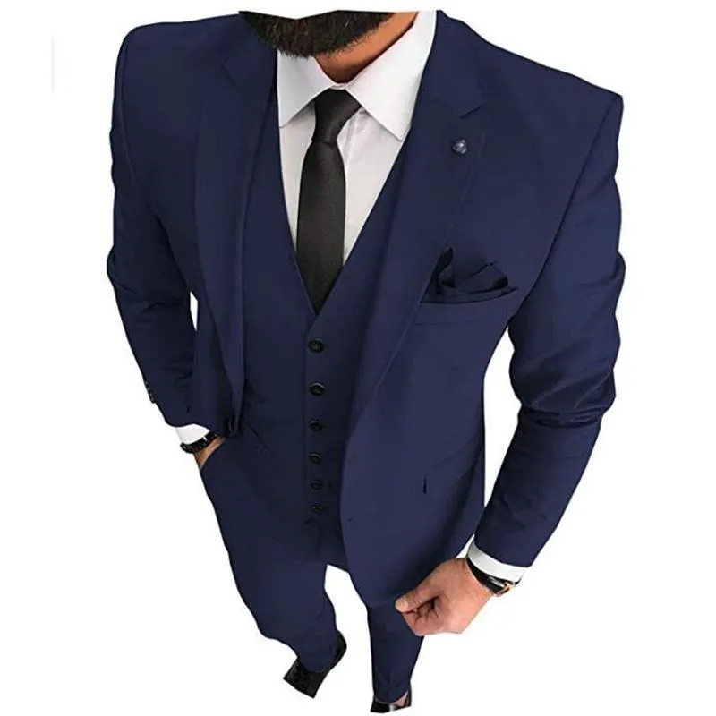 Men's Suits & Blazers Navy Blue Wedding Tuxedos 2023 Groom Groomsmen Man For Young Prom (Jacket Pants Tie) Custom Made Suit