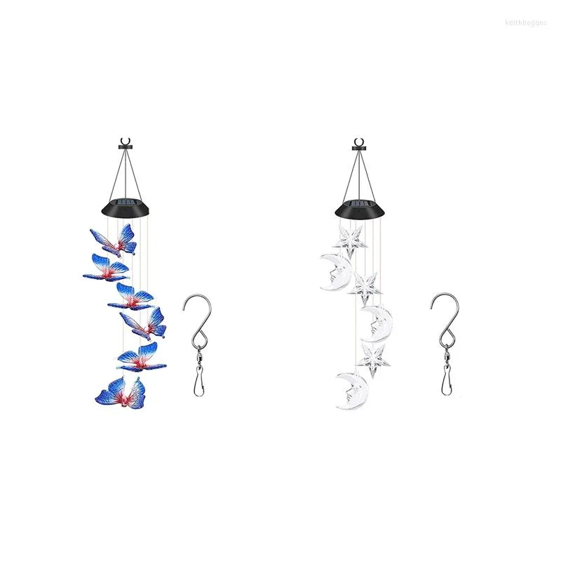 Decoratieve beeldjes Wind Tuigkleur Veranderend Solar Mobiel Chime Outdoor Hanging Garden Licht