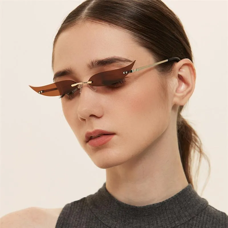 Солнцезащитные очки ретро женские листья Rimless Luxury Men Women Fashion Shades UV400 Vintage GlassesSunglasses