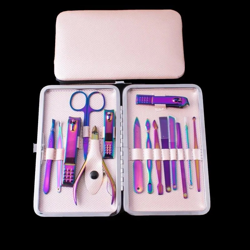 Nail Art Kits 15Pcs/Set Stainless Steel Pedicure Professional Clipper Cuticle Eagle Hook Tweezers Manicure Beauty Tools Kit