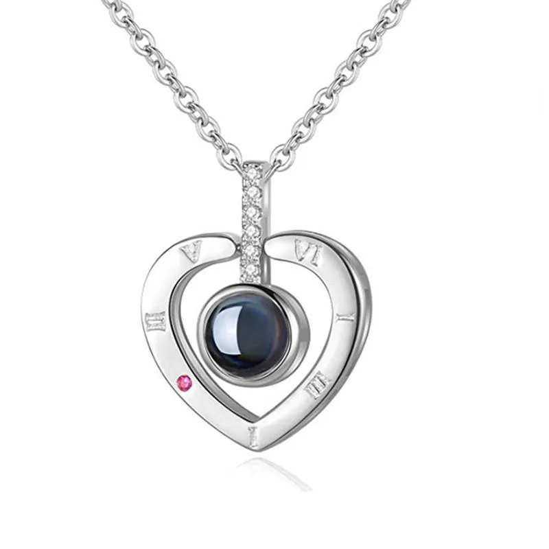 Chaînes 100 Langues Coeur Amour Collier Mémoire Projection Pendentif Pour Femmes Cadeaux Fête Des Mères