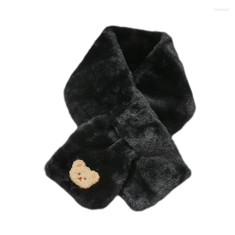 Lenços 2023 Urso fofo Urso branco preto de colarinho de pêlo preto lenço de lenço de lenço de lenço garoto de pescoço quente para mulheres echarpe femme hiver