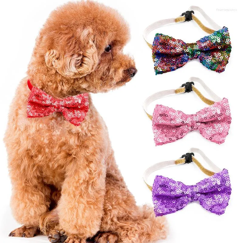 Vêtements pour chiens et chats, accessoires de collier pour animaux de compagnie, nœud papillon à paillettes, décorations de fête de vacances