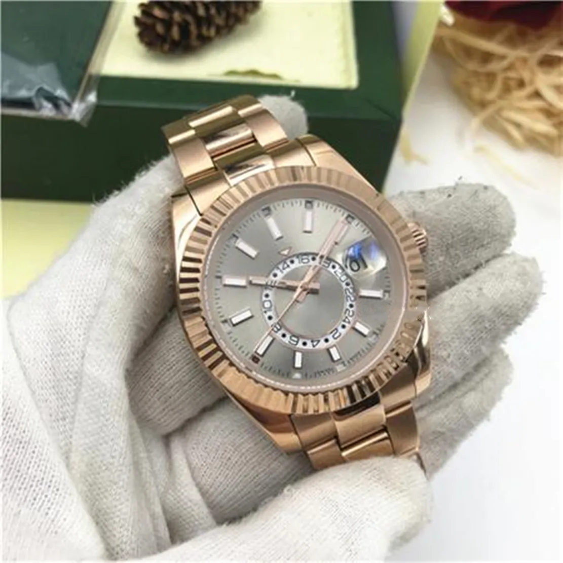 42mm Sky-Dweller Small Dial Date Mens Watch Automatic Watch Rose Watches Calender Set Gift rostfritt stål Montre de Luxurys Origin 2023