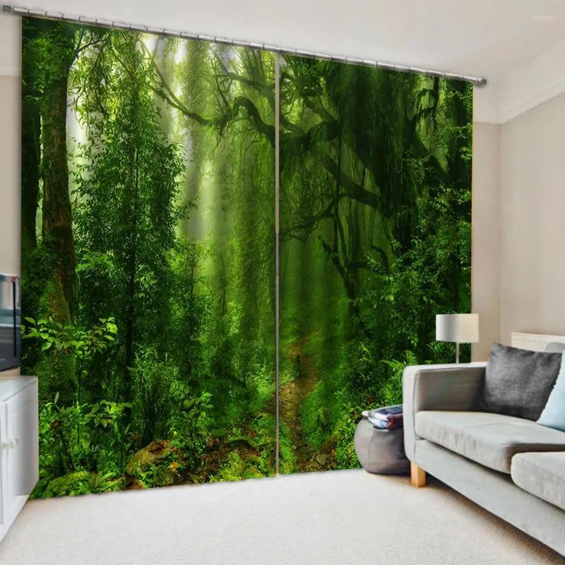 Vorhang nach Maß, grüner Wald, Vorhänge, Fenster, Verdunkelung, luxuriöses 3D-Set für Schlafzimmer und Wohnzimmer