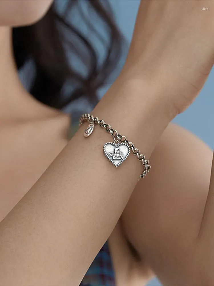 Link Bracelets S925 Love Cupid Angel Pendant Sterling Silver Bracelet 펑크 스타일 여성 Thai