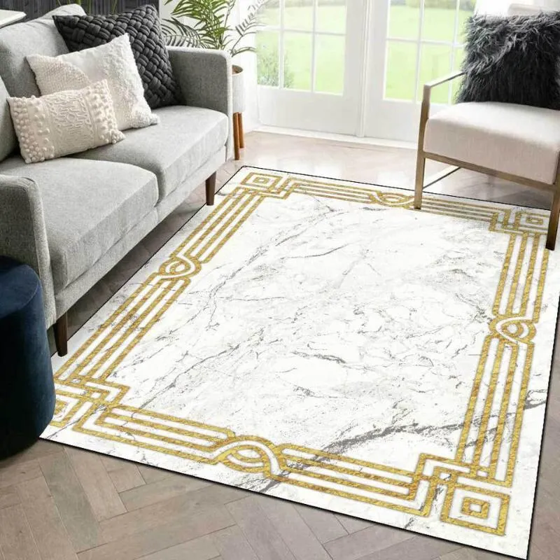 Mattor vit marmor matta 3d nordisk modern guldram vardagsrum mattan mjuk fluffig mat sovrum korridor badrum golvet