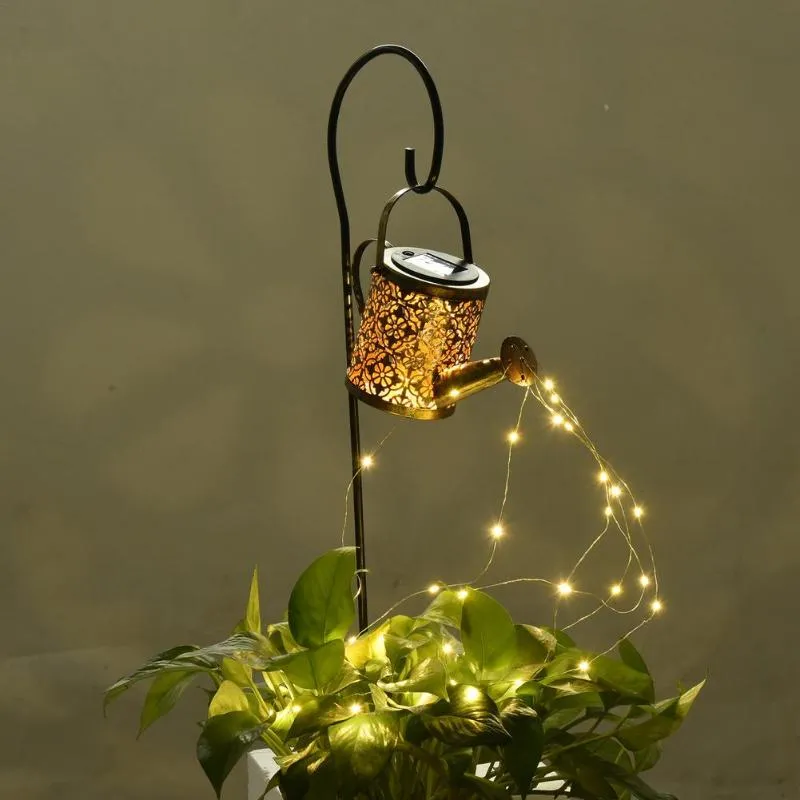 Gazonglampen LED KETTLE ZONDELLICHT SLEUTELLIJK Smeedijzeren Watering Can Fairy String Lamp Outdoor Waterdicht Yard Ornament Garden Decoratie Verlichting