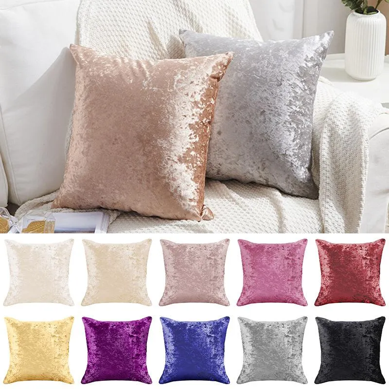 Housse de coussin en velours pilé de glace, couvre-oreiller décoratif, couleurs unies, à la mode, en Polyester brillant, 45x45cm