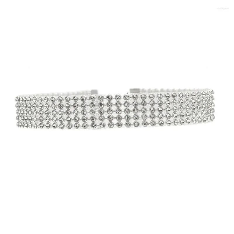Choker Bespmosp Fashion Wedding Party Prom Stretch 5 Row Rhinestone Chain Necklace For Women Diamante Crystal Cord Bridal