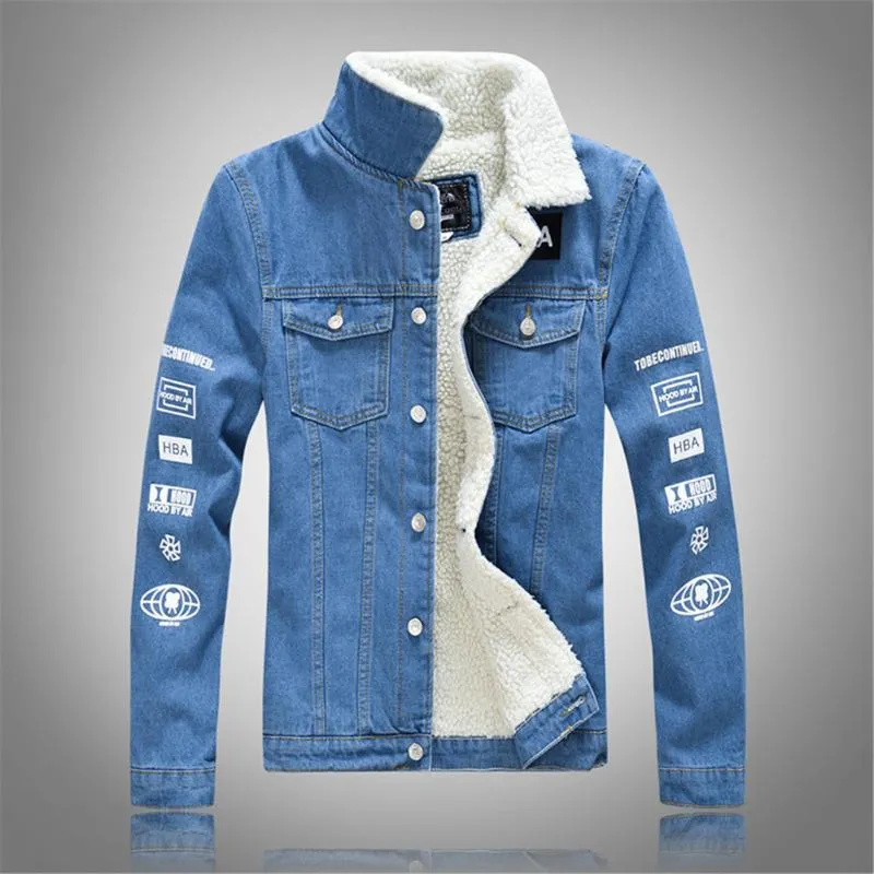 Hommes Vestes Hommes Bleu Clair Hiver Jean Survêtement Chaud Denim Manteaux Marée Grande Taille Doublure En Laine Plus Épais