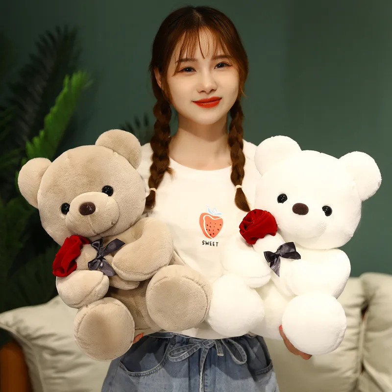 25cm New cartoon rose teddy bear plush toy for girls Valentine's Day gift bear pillow doll