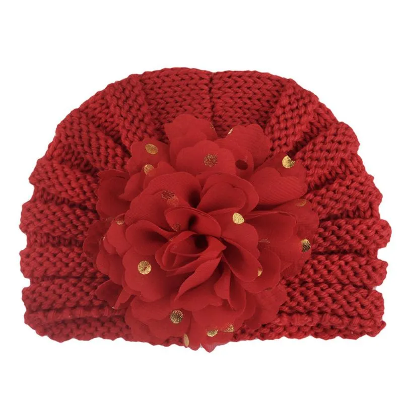 Chapeaux Casquettes Hiver Solide Dentelle Fleur Chapeau Enfant En Bas Âge Enfants Bébé Garçon Fille Chaud Tricot Crochet Bonnet Cap Accesorios Recien Nacido