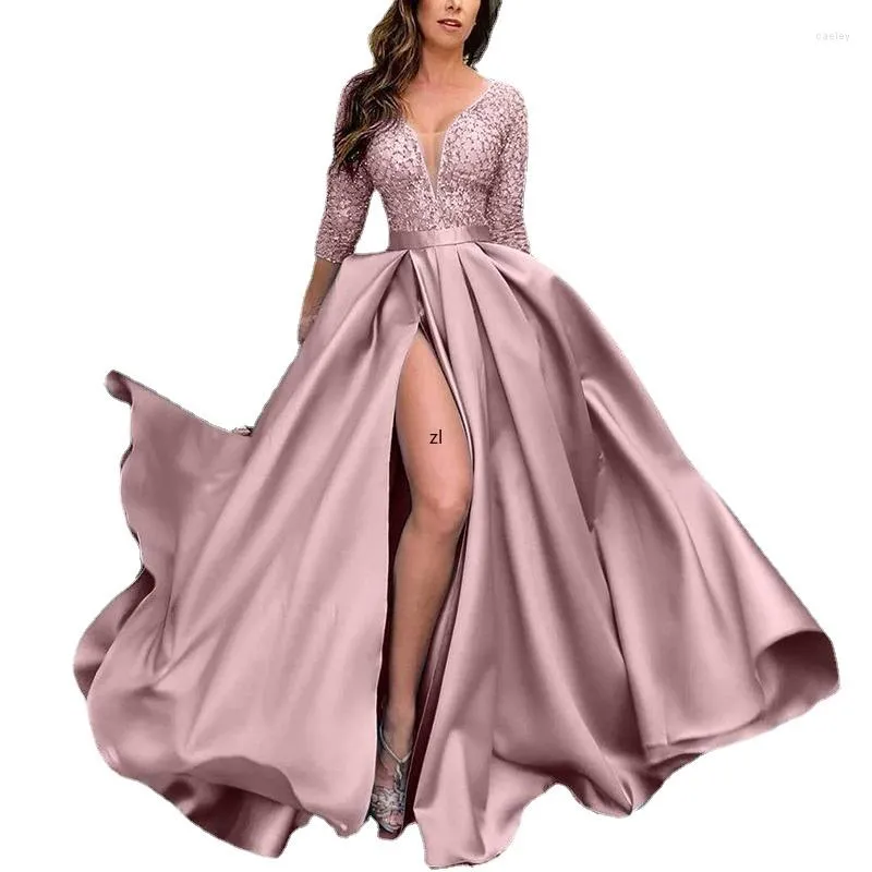 Casual Dresses Elegant Dubai Luxury Party Maxi For Women 2023 Lace Embroidered Slit Long Dress Plus Size Moroccan Turkey Evening Gowns