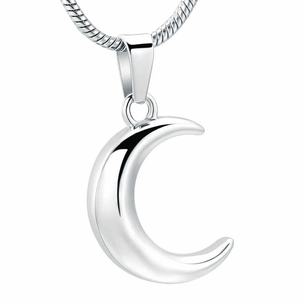 Pendant Necklaces JJ001 Smooth Moon Cremation Jewelry Hold Human/Pet Funeral Ashes -316L Stainless Steel keepsake Memorial Urn Pendant Necklace G230206