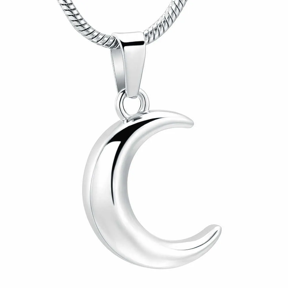 Pendanthalsband JJ001 Smooth Moon Cremation Jewelry Hold Human/Pet Funeral Ashes -316L rostfritt stål Keepsakeminnesminnespendenthalsband G230206