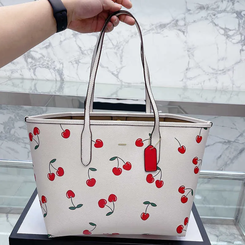 Women s Cute Cherry PU Leather Tote Bag with Open Pocket for Shopping Everyday Use