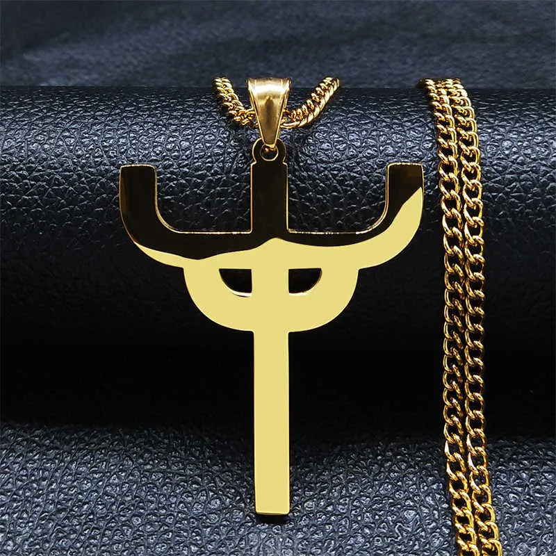 Gothic Judas Priester Symbool Roestvrij stalen ketting Vrouwen/mannen Goud kleur heilige hanger kettingen sieraden Gargantilla NXH369S06 0206