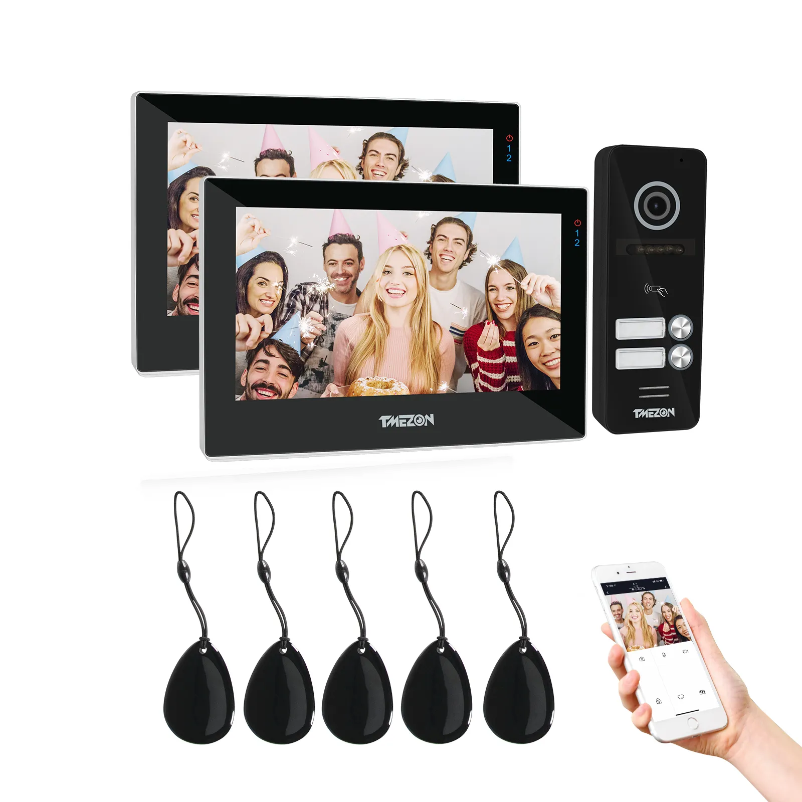 Sonnettes TUYA TMEZON Interphone vidéo WiFi Sonnette Interphone 7 pouces 1080P Moniteur à écran tactile avec caméra filaireAppli 2M1CDéverrouillage par carte magnétique 230206