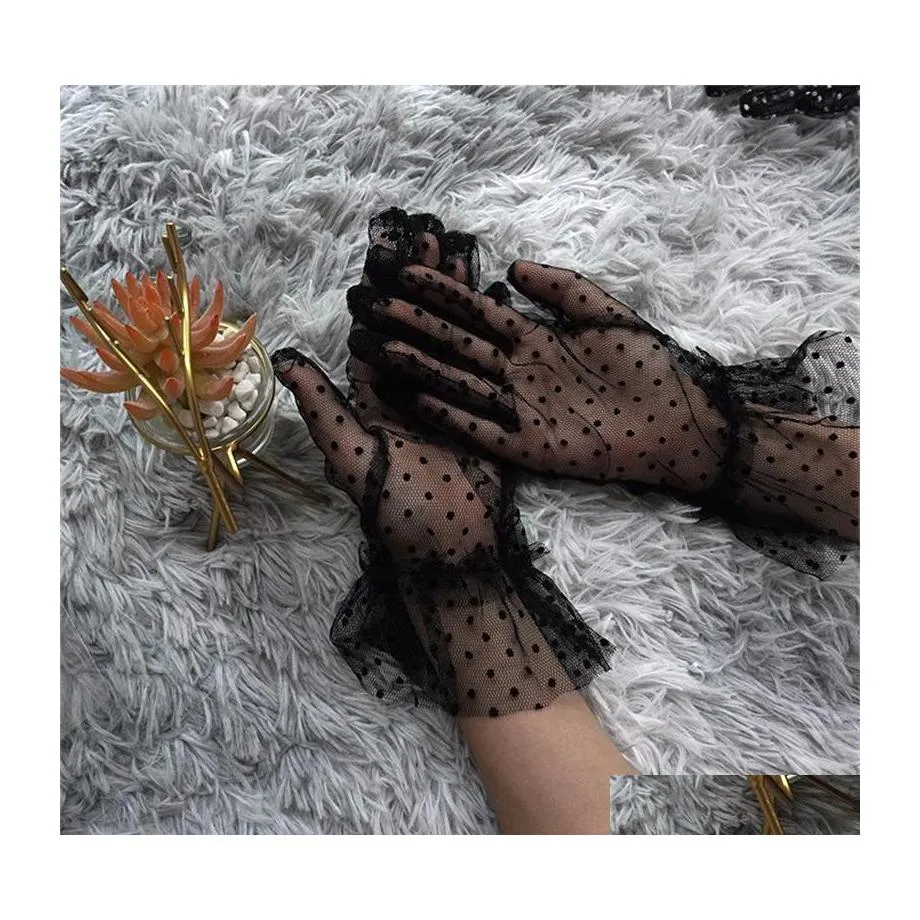 Pięć palców rękawiczki Kobiety seksowne przezroczyste krótkie kropki Drukuj czarny biały siatka tle female club impreza tańca sukienka tańca 2021123 dhoxu