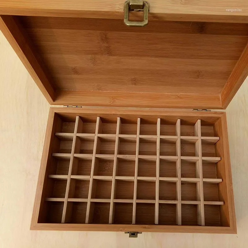 Boîtes de rangement boîte d'huile essentielle de bambou haut de gamme avec 40 grilles bricolage caisse de protection en bois pour ornement artistique décoratif