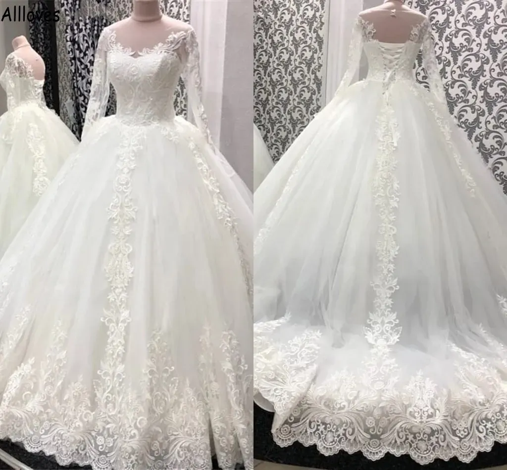 Long Gorgeous Sleeves Wedding Dresses Bridal Gown Lace Applique Ruched Pleats Sweep Train Corset Back Beach Country Custom Plus Size Vestido De Novia