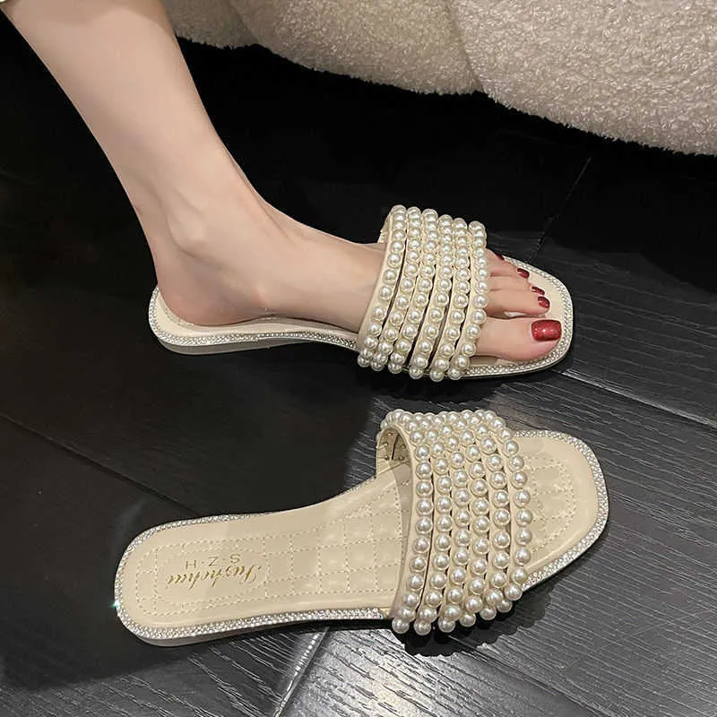 Тапочки жемчужные тапочки роскошные дизайнерские слайды для женских сандалий каблуки.