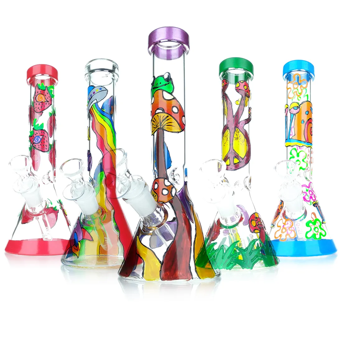 Glass Bongs Becher Basis wissenschaftliche Bongs Dickes Glas Luxusmuster Trockener Kräuteröl Farbe Painging UFO Fashion Becher Bongs Design Glass Bongs