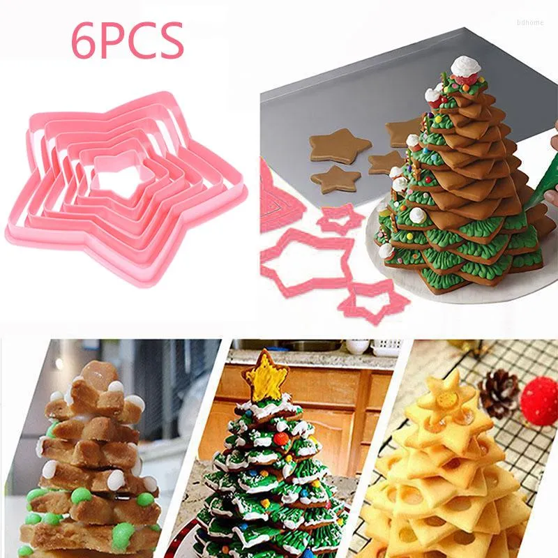 Stampi da forno 6 pezzi Stampi per biscotti Stampo per albero di Natale Stampo per torta a forma di stella Strumento di decorazione 3D Cucina