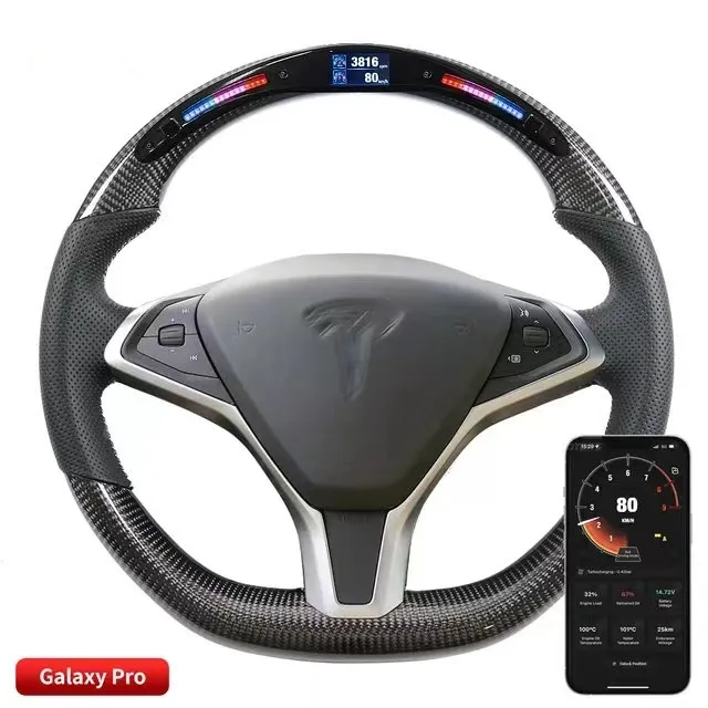 Roda de direção de fibra de carbono 100% compatível com a roda de carro LED de desempenho Tesla Model S