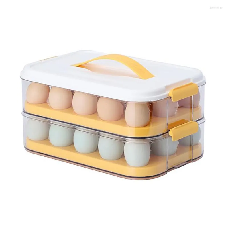 Keukenopslag eiercontainer voor koelkast multifunctionele houder dubbele laag doos met deksel en handle draagbare houde