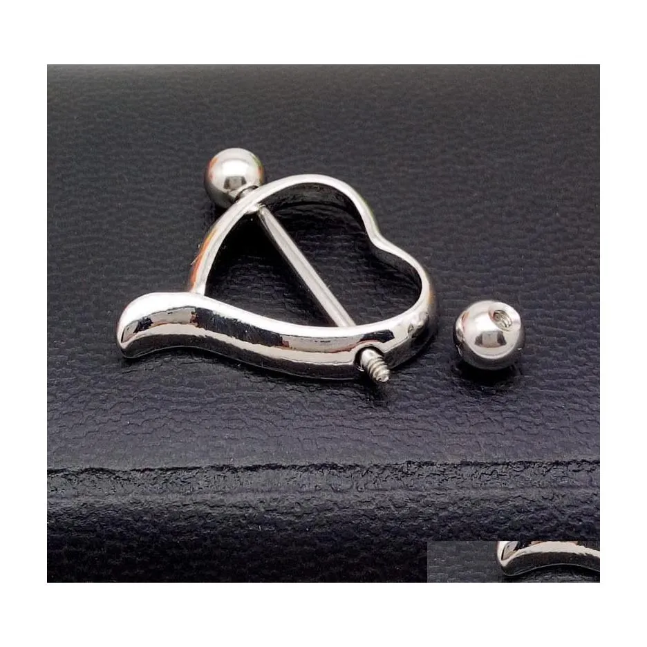 Ringos de mamilo A￧o cir￺rgico Love Heart Shield Bar Ring Ring Body Piercing J￳ias 679 T2 Drop Delivery DHN4D