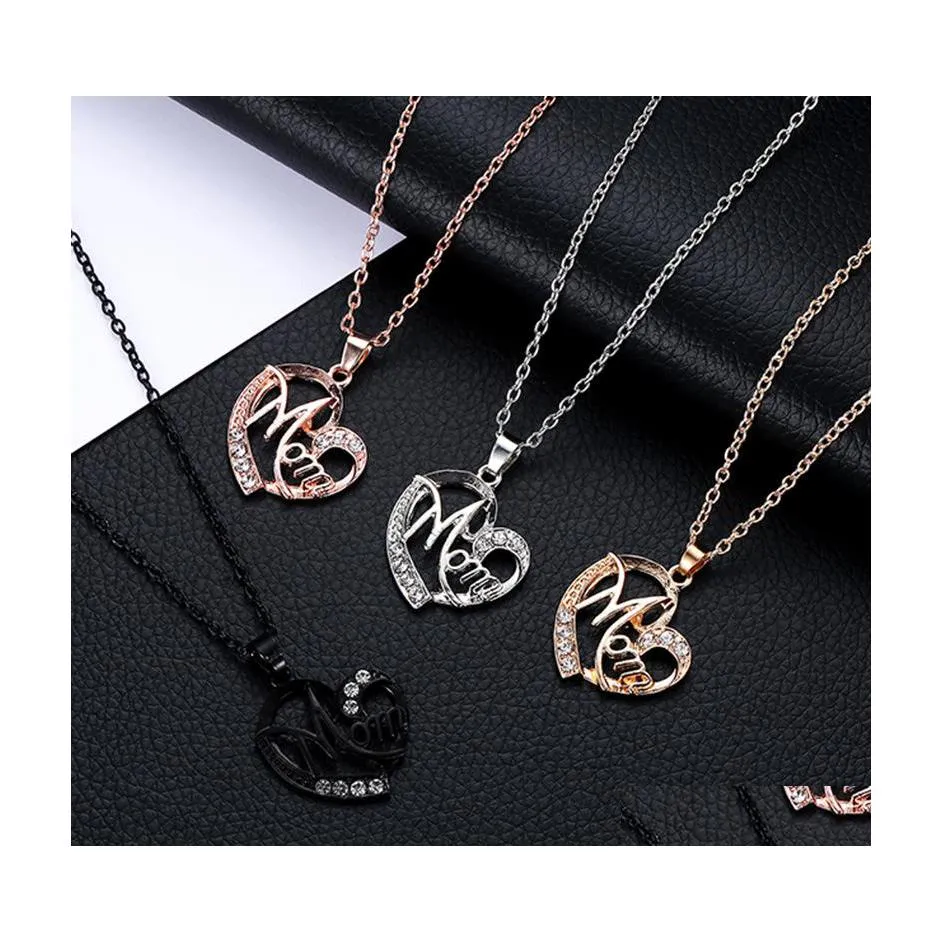 Collane con ciondolo Collana mamma Regalo per la festa della mamma Per scavare Oro Argento Lega Metallo Cristalli Collana a cuore Yzedibleshop Drop Delive Dhboh