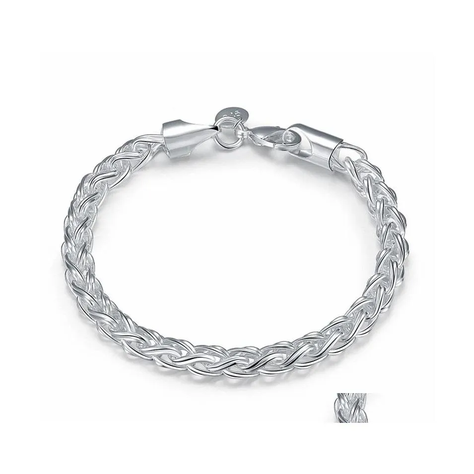 Link-Kette Echt Original 925 Silber Armbänder Einfache Twist Runde Armreif Für Männer Frauen Edlen Schmuck Geschenk Drop Lieferung Dhqba