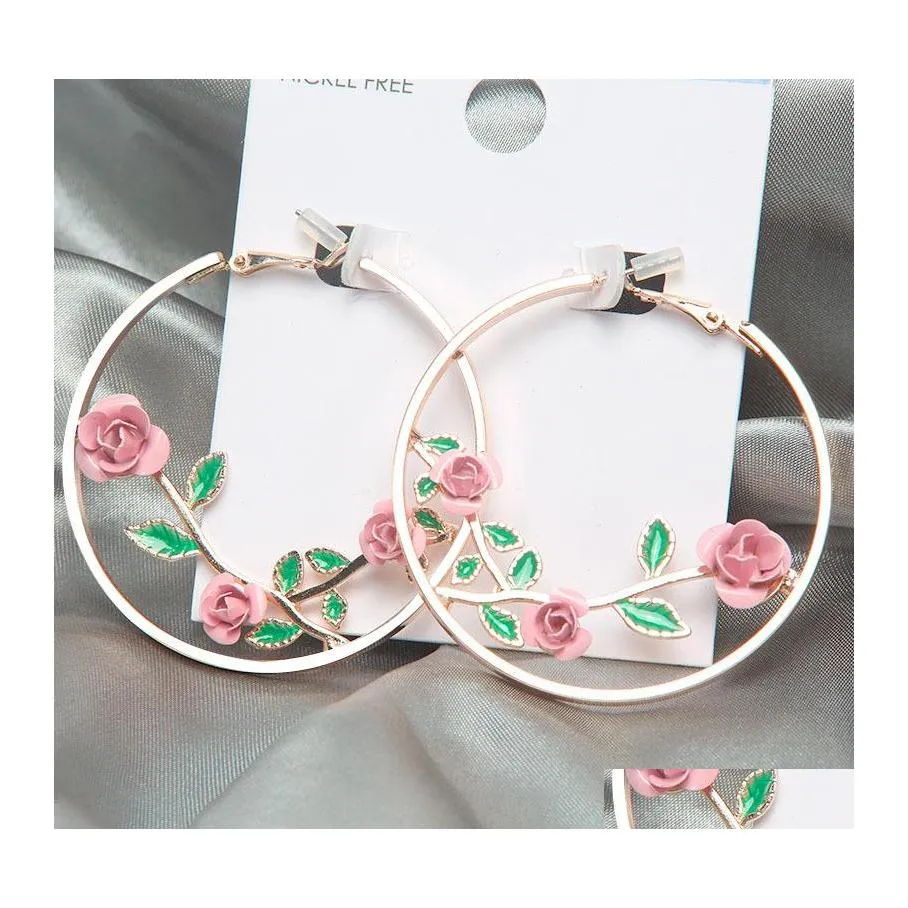 Hoop Huggie Fashion Jewelry Vintage Rose Flower Earrings Circle Drop levering Dhesn