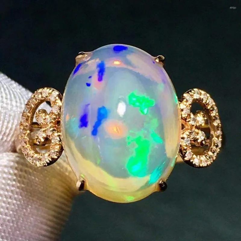 클러스터 링 오팔 반지 미세 보석 순수 18K 금 자연 보석 5.2ct 다이아몬드 여성을위한 여성