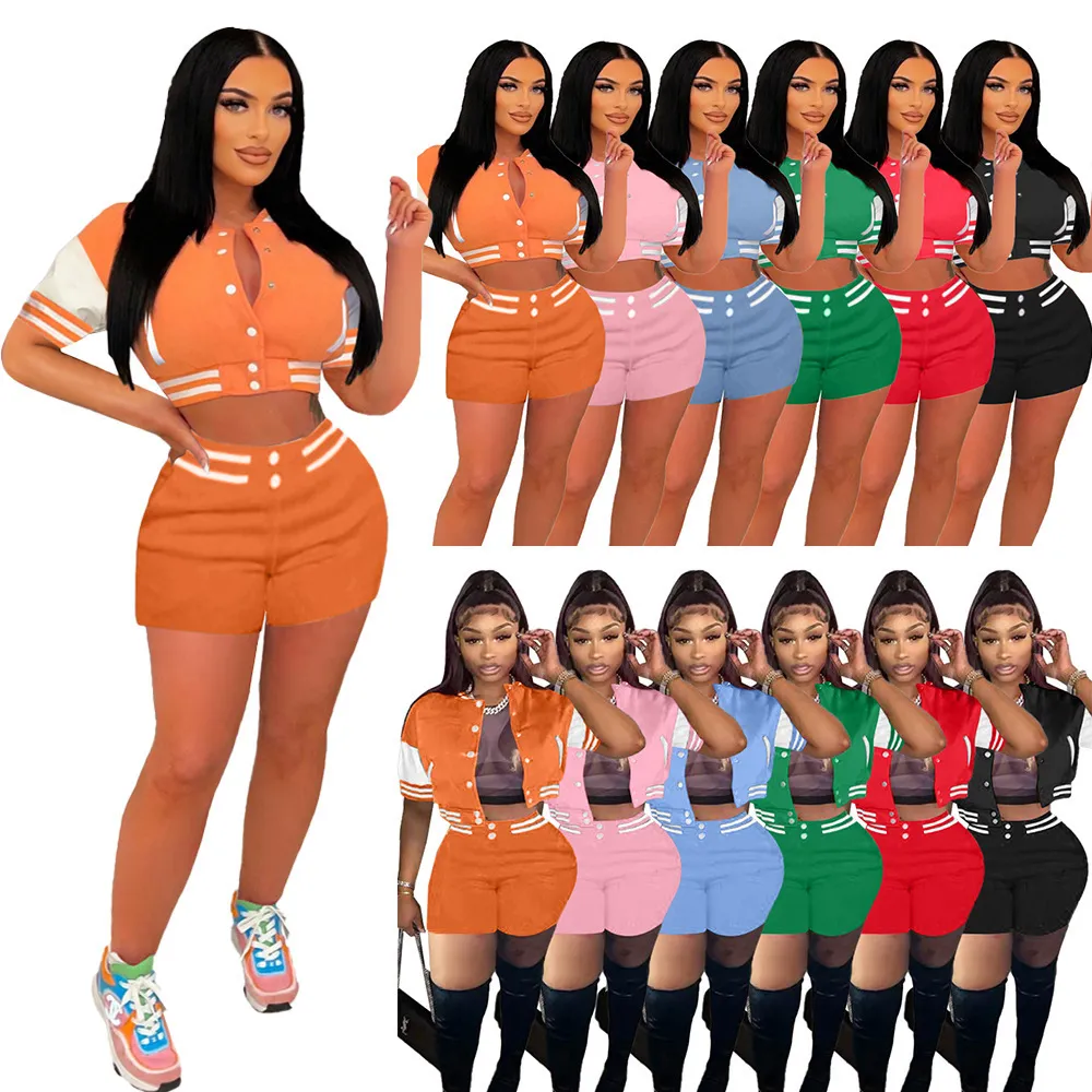 Women's Two Piece Pants Sexy Set Short Sleeve Baseball Tops Casual Shorts Club Outfits for Women Summer Clothes Festival Track Matching Sets 230206