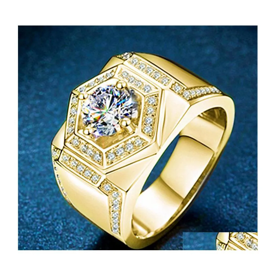 Med sidogenar mode dominerande ￶ppen justerbar hexagonal grupp fl av diamantring pl￤terad gul rosguld f￤rg aff￤rs charm dhqnf