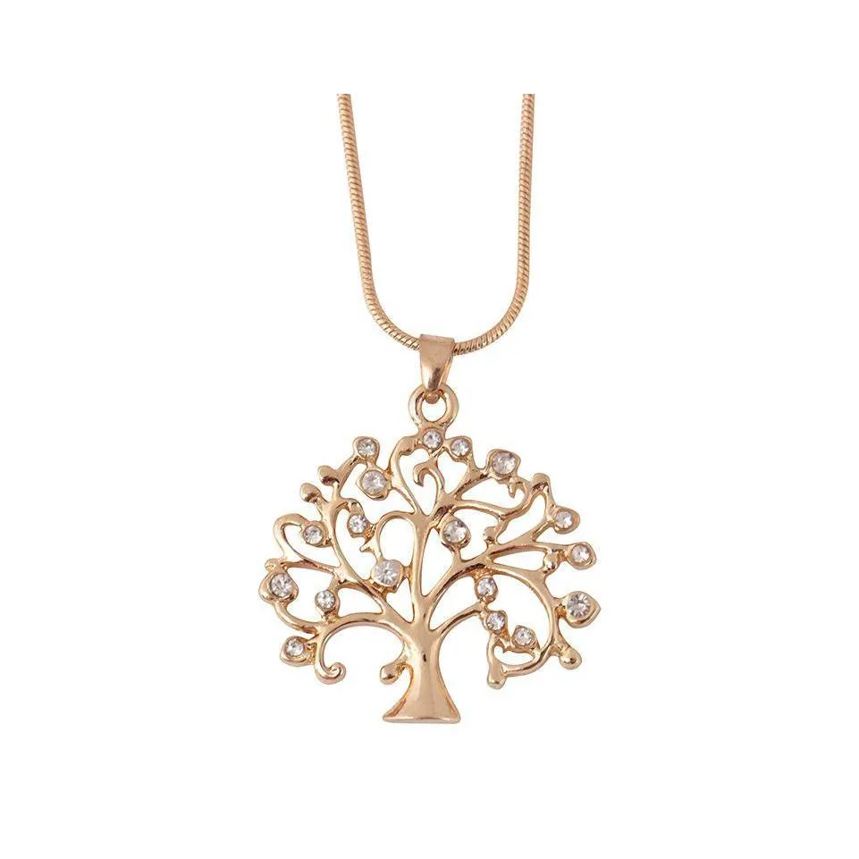 Pendant Necklaces Tree Of Life Necklace Women Chic Jewelry Crystal Statement Pendants Christmas Gifts Bijoux Rose Gold Long Chain Ca Dhegb